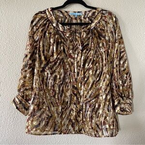 Elegant Antonio Melani Blouse Women’s Medium Multicolored Sheer Tie Front Career